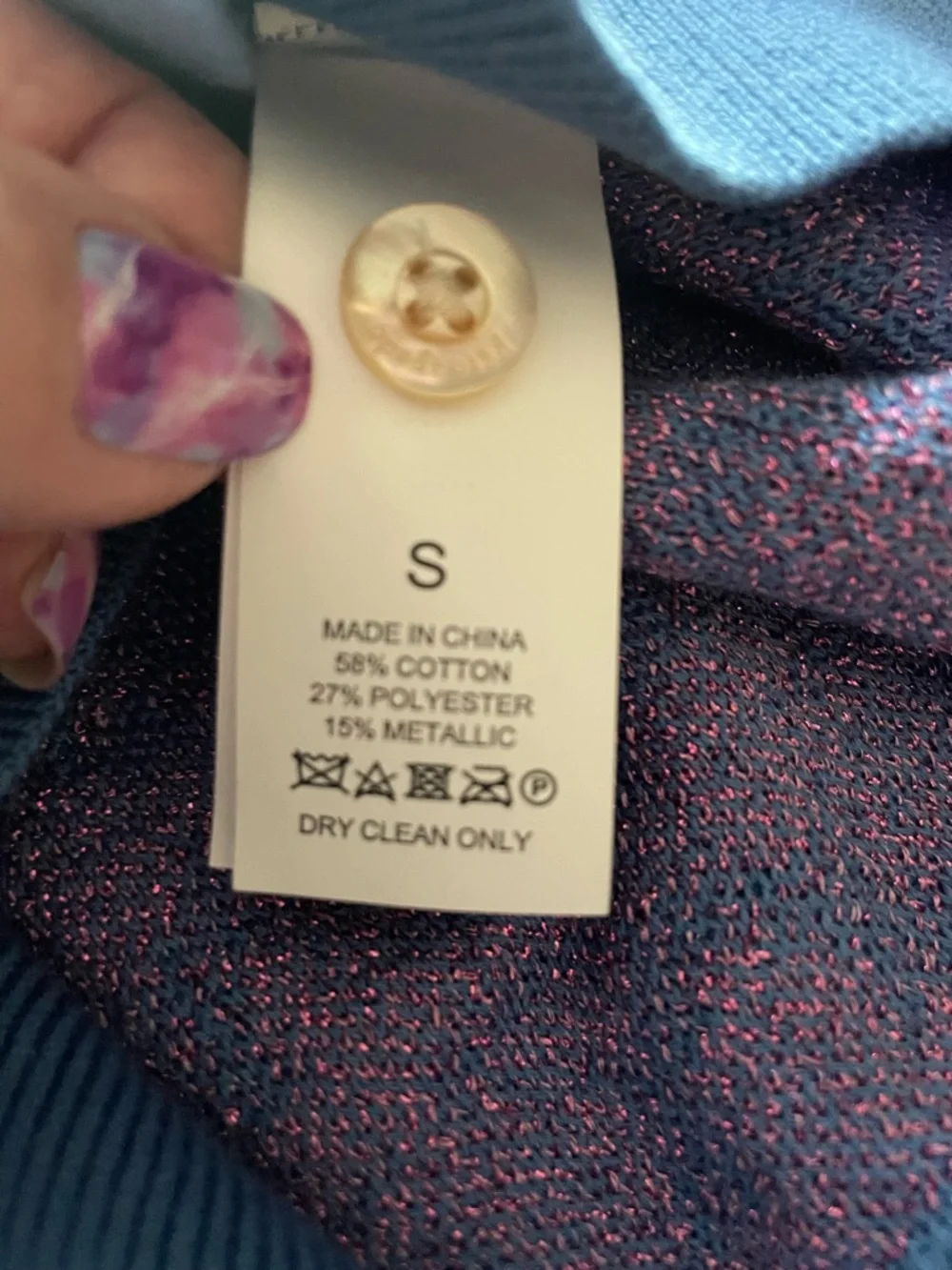 Kate Spade New York Blue & Pink Floral Jacquard Knit Polo Sweater Size Small